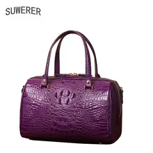 SUWERER новые женские сумки из натуральной кожи, модные роскошные сумки с крокодиловым узором, дизайнерские женские кожаные сумки Boston
