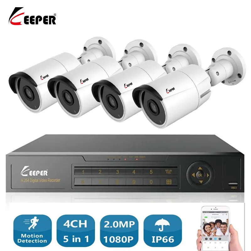 Keeper 4CH Система видеонаблюдения 1080P HDMI AHD CCTV DVR+4PCS 2.0MP IR наружная Безопасность камера 2500TVL камера видеонаблюдение комплект