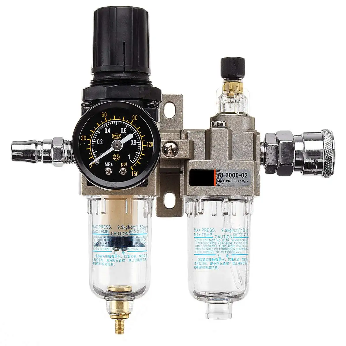 

150Psi Manual Pneumatic Air Pressure Filter Regulator Compressor Oil Water Separator With Two Conector AL2000-02 AW2000-02