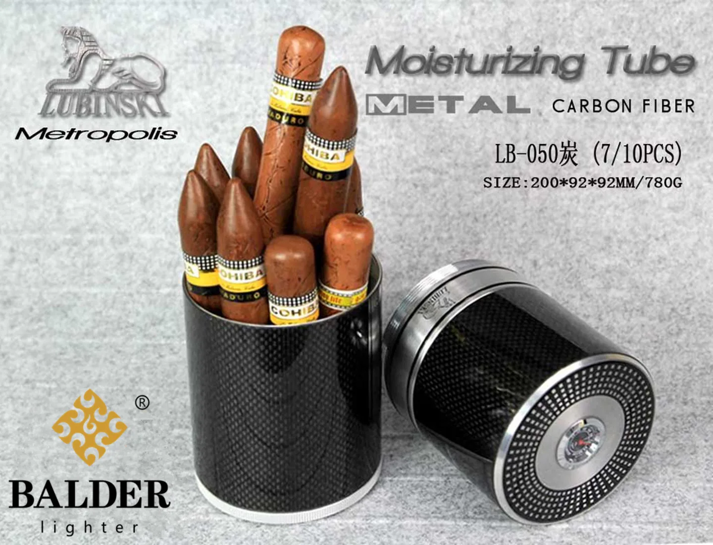COHIBA Aluminium Alloy Travel Cigar Tube Holder 7 Cigars Portable Jar Outdoor Cigar Humidor W Humidifier Hygrometer Gadgets
