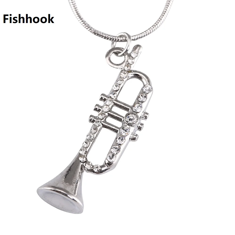

Fishhook Blind Dropshipping Clear Crystal Necklace Trumpet and Sax Musical Romantic Pendant Necklace for Women and Men Jewelry