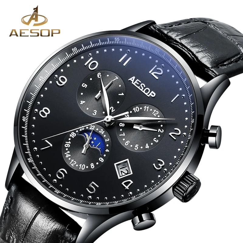 

AESOP Watch Men Sapphire Mechanical Crystal Automatic Leather Strap Wrist Wristwatch Male Clock Relogio Masculino Hodinky 27