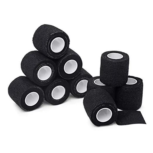 12pcs black color self-adherent cohesive tape strong sports tape wrist self-adhesive bandage roll for tattoo cover accessories