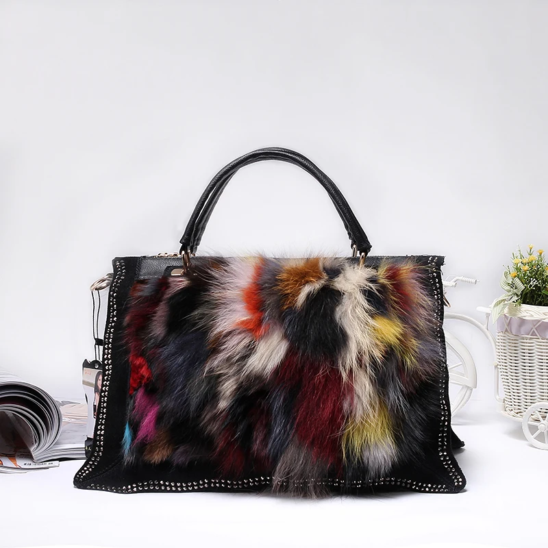 

Colorful Fur Women Shoulder Bag Fox Fur Causal Clutch Bag Leather Women's Bag for women 2018 Handbag Luxury Purse sac a main