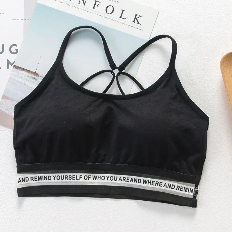 SP&CITY Sporty Style Letter Print Solid Cotton Tube Top Women Summer Criss-Cross Invisible Bras Push Up Bra Soft Breathable Tops