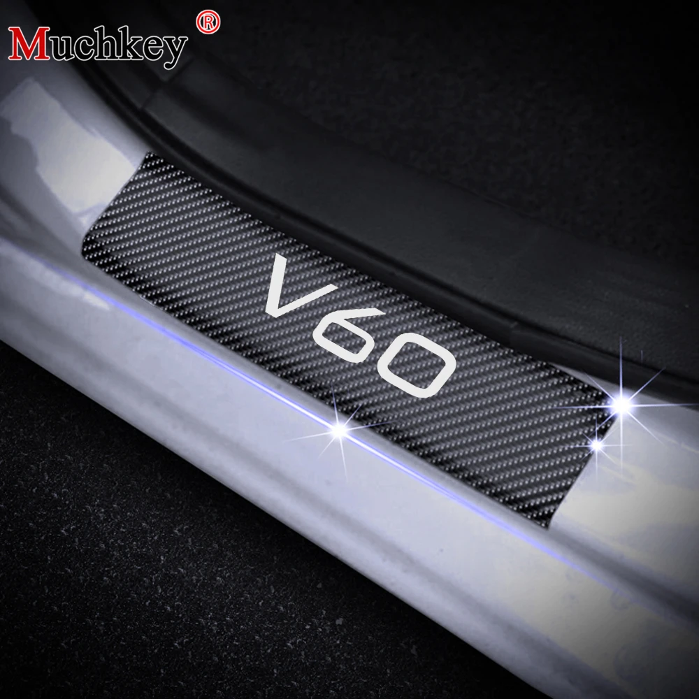 

For VOLVO V60 Car Door Sill Welcome Pedal Stickers Scuff Plate Door Entry Guard 4D Carbon Fiber Vinyl Sticker Car-Styling 4Pcs