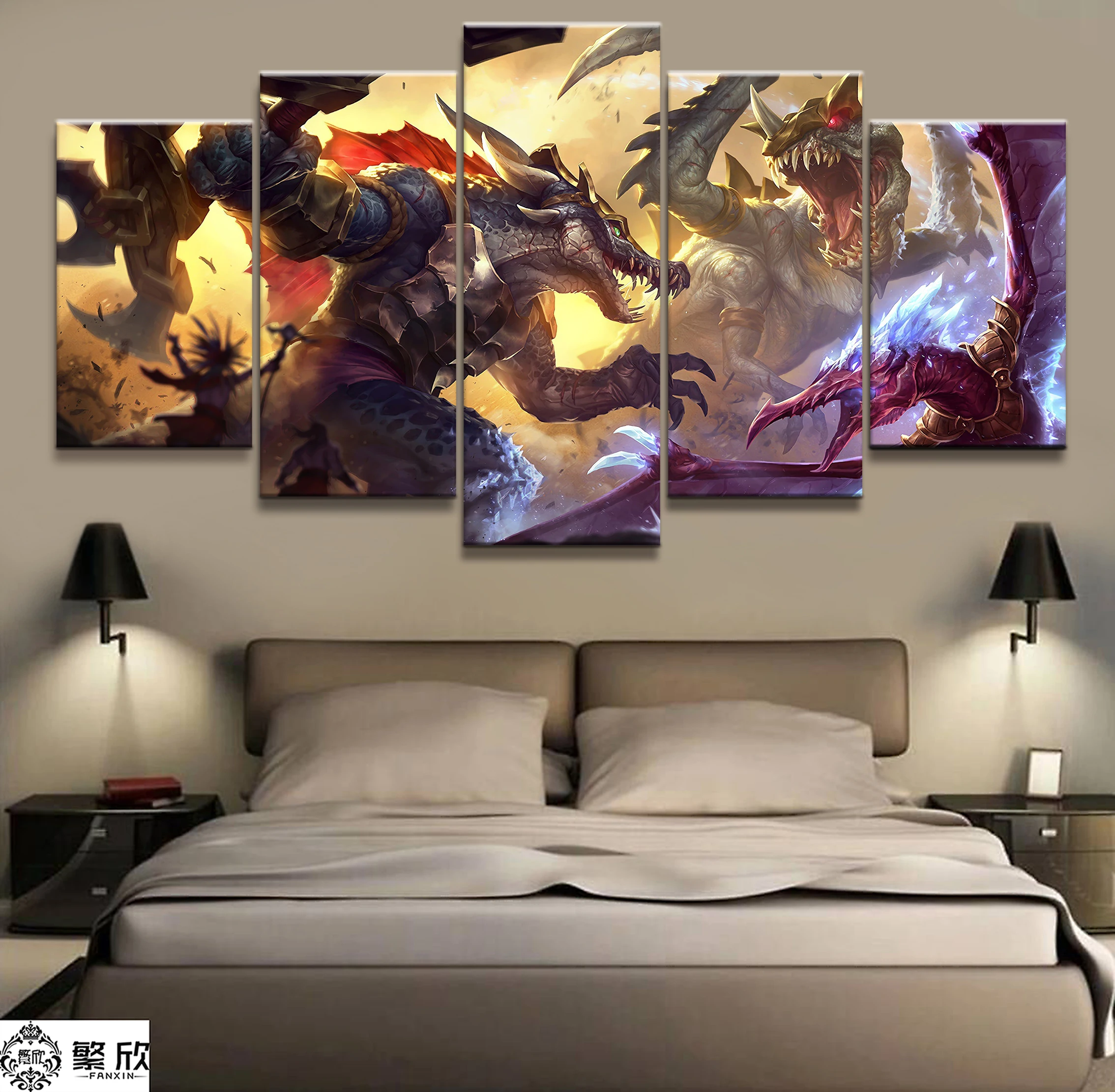 

5 Panel LOL League of Legends Renekton Game Canvas Printed Painting For Living Room Wall Art Decor HD Picture Artworks Poster