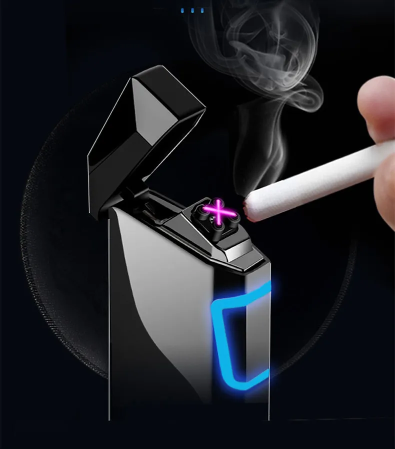 Цинковый сплав электронная импульсная Usb перезарядка сенсорная электрическая дуговая сигарета дисплей зажигалка