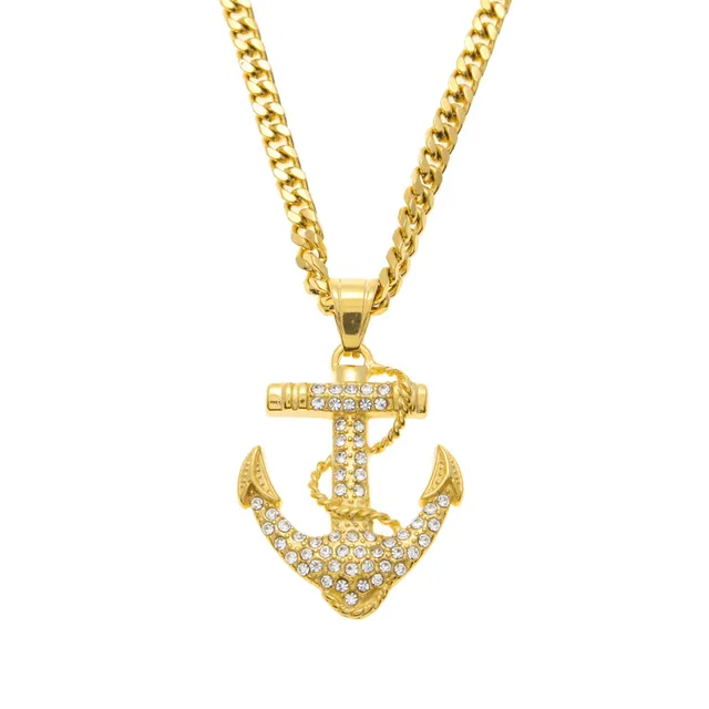 womens gold anchor necklace