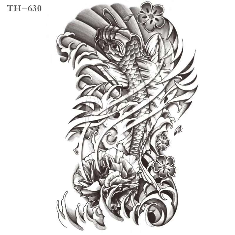 Боди-арт Красота Макияж прохладный зеленый японский Карп татуировки 15D водонепроницаемый временные татуировки наклейки - Цвет: TH-630