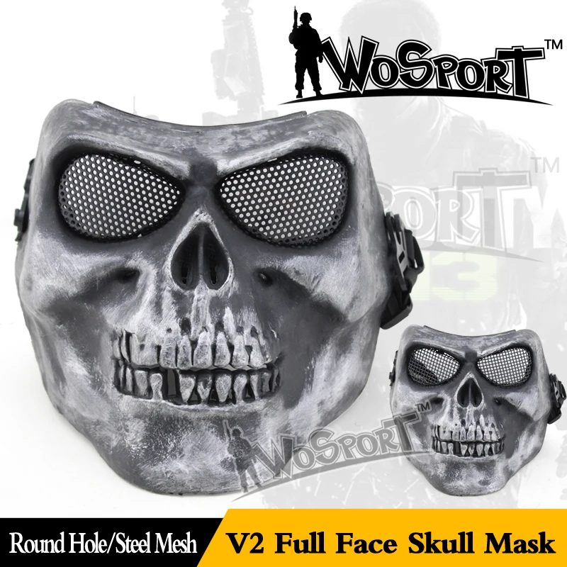 

WoSporT M02 Tactical CS Face guard Full & Half Face Ghost Skull Face guard Halloween Party Horror Face guard (Steel Net )