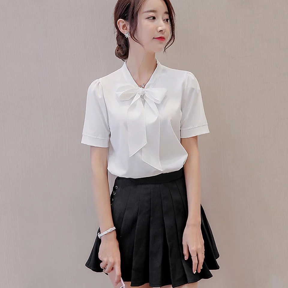 

2018 spring summer new chiffon shirt female Korean shirt fashion Slim short-sleeved casual plus size 2XL