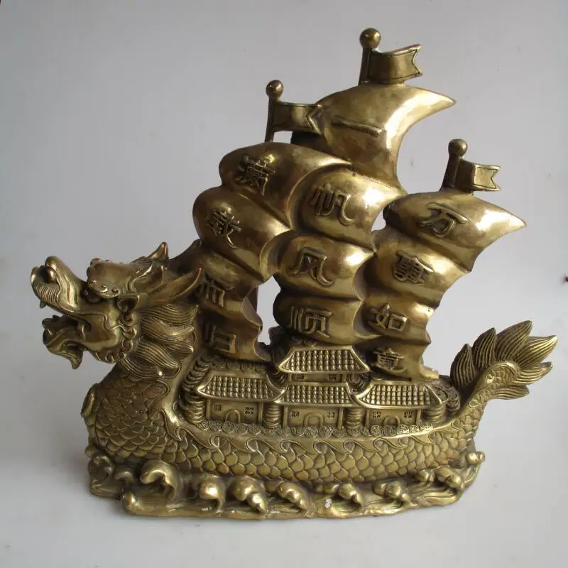 

Long 15 inch/38CM Home Decor Feng Shui Big Chinese brass Dragon Boat statue /Metal Decoration Crafts Sculptures
