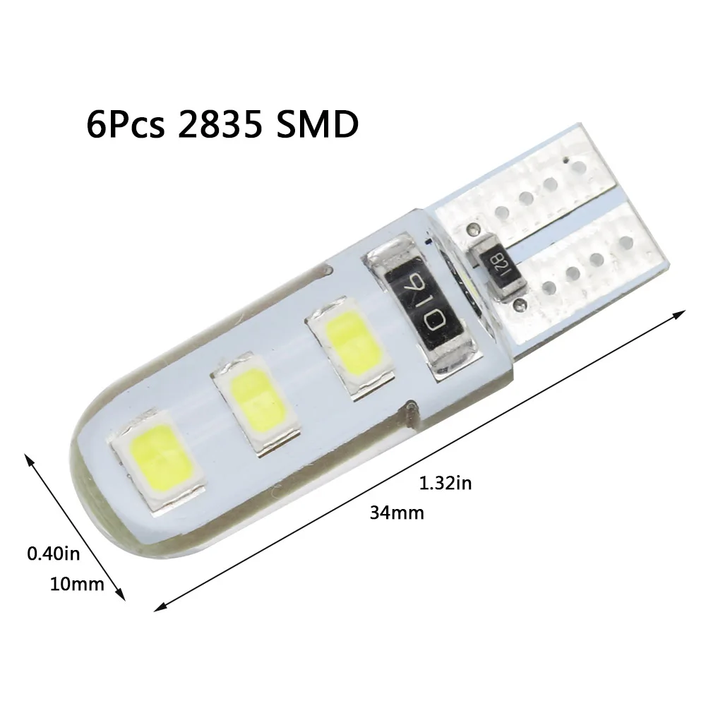 1 шт. T10 W5W светодиодный свет автомобиля COB лампы SMD 5050 5730 2835 силиконовый Водонепроницаемый Универсальный Авто Клин светильник налобный фонарь сигнала светильник 12V - Испускаемый цвет: 2835 SMD 6 chips