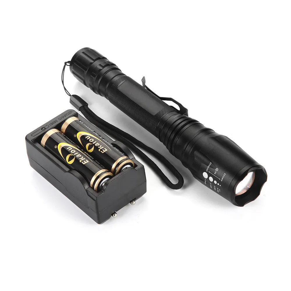 

LED Zoomable T6 Flashlight 4000 Lumen torch 5 Modes Outdoor waterproofing light Clip lamp + 2 x 18650Battery +Charger
