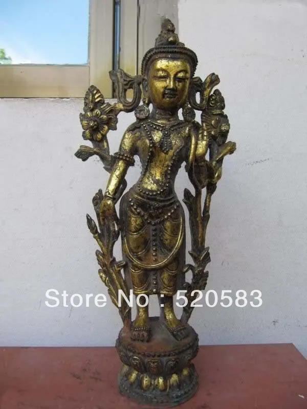

Tibet Buddhist Bronze Copper Standing lotus flower Kwan-yin Buddha Statue
