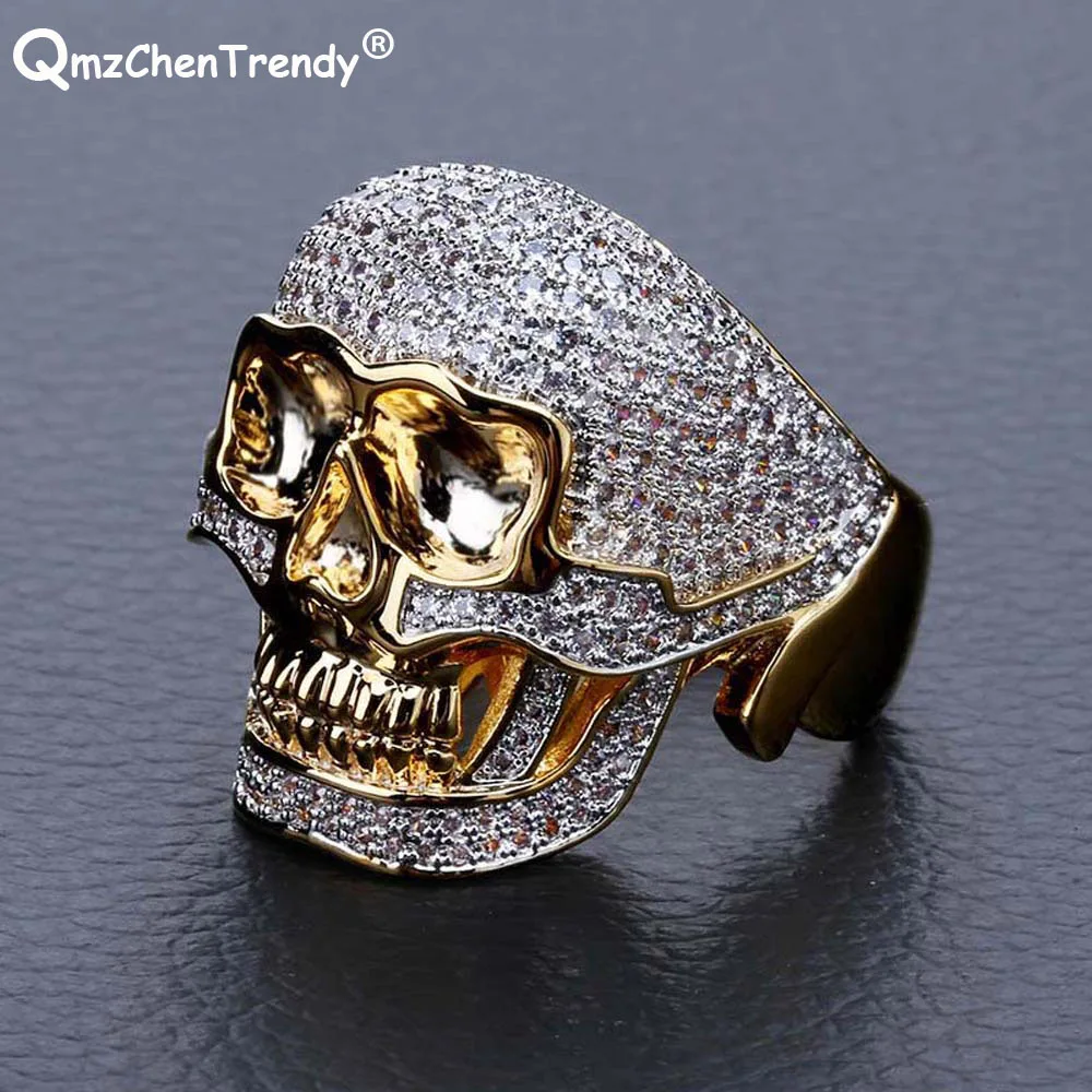 

Hip hop Luxury Micro Pave CZ Skeleton Rings NightClub Geometry Skull Head Finger Rings Rock Mens Boys Rock Jewelry Accessories