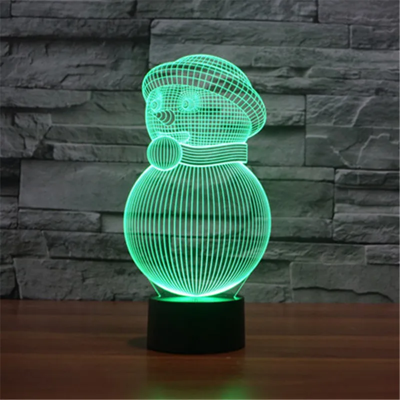 

Creative 7 Colors 3D Christmas Snowman Acrylic Visual Light LED Lamp Bedroom Table Decoration Night Light Gifts 3D-TD131+05
