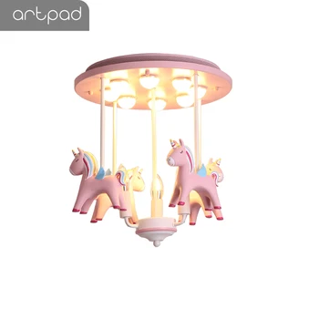 

Kawaii Princess Pony Pink Ceiling Light Merry-Go-Round Shape LED Kids Child Grils Ceiling Lamp Bedroom Nursury School Decoration