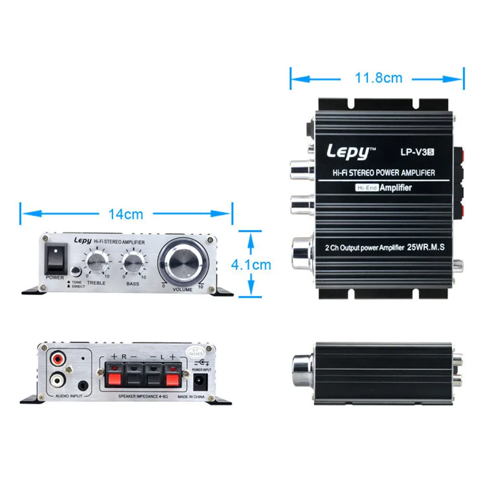 20Pcs/Lot Lepy LP-V3S Amplifier Hi-Fi Digital V3 USB FM Stereo Super Bass Audio Power Amplifier Car 2 Channel Amplifier