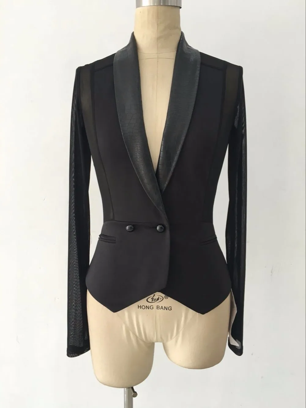 Модные женские блейзеры и куртки сетчатый Тонкий Блейзер с длинными рукавами ошейник из искусственной кожи короткий Блейзер женская верхняя одежда и пальто S2411