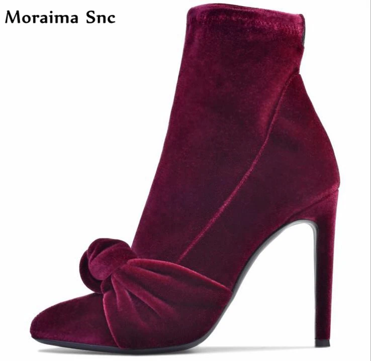 

Moraima Snc vintage velvet hot selling Round toe knot Decoration graceful women sexy catwalk high heel Gladiator boots