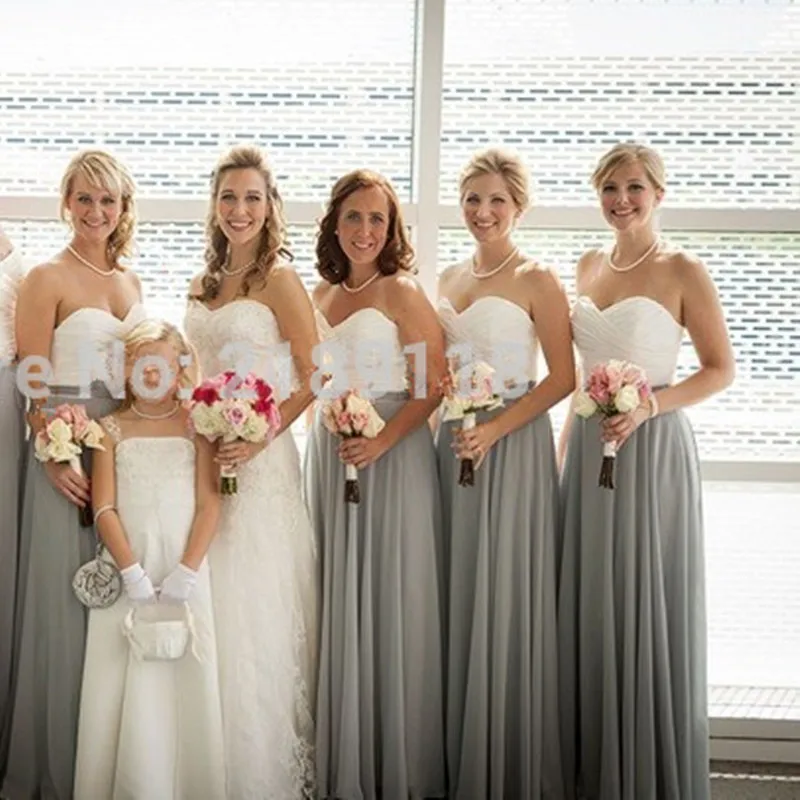 Long White And Grey Bridesmaid Dress Off The Shoulder Fashionable A Long White And Grey Bridesmaid Dress Off The Shoulder Fashionable A Line Chiffon Sweetheart Dresses Vestidos 2016 In From