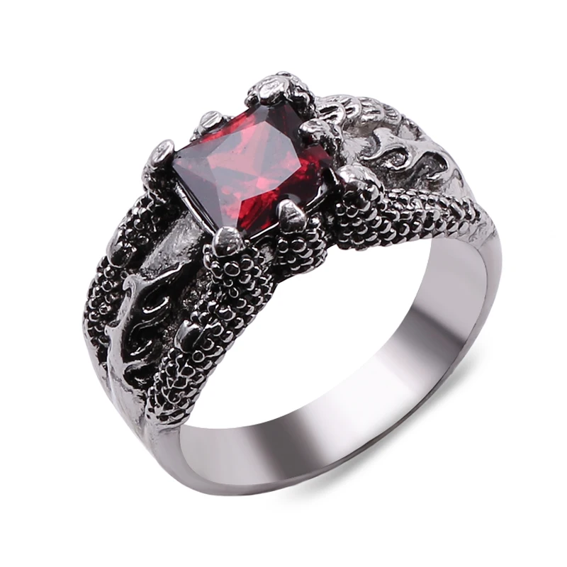 

Fashion Vintage Jewelry Rings Unique Plated Ancient silver Large square red crystal For men Dance engagement jewelry size 10-14