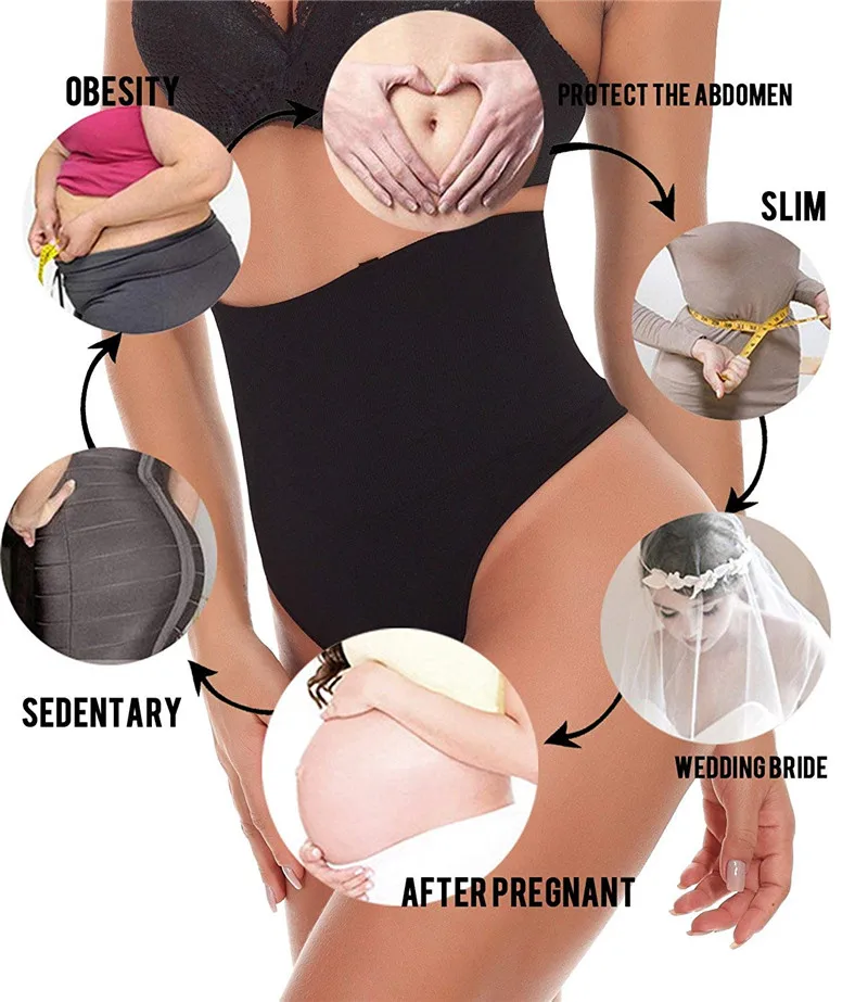 NINGMI Tummy Control Panties Women Sexy Butt Lifter Waist Trainer Body Shaper Thong Wedding Dress Shapewear Brief Slimming Pants