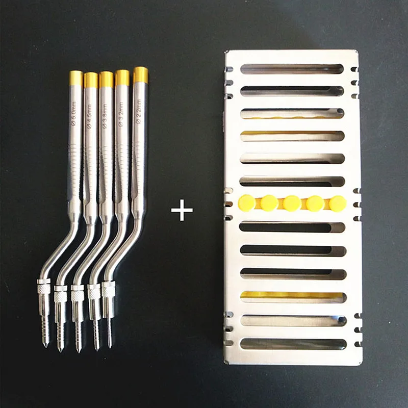  5 Pcs Set Dental Implant Osteotome Instruments Sinus Lift Bended with Cassette Case ( Convex Tips)