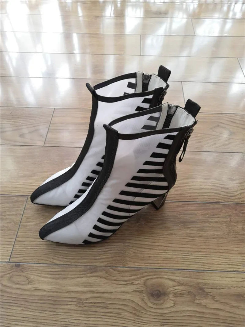 Summer Boots Breathable Mesh Pointed Toe Short Booties Fashion Women Pumps 6 cm High Heels Spring White Black HL143 MUYISEXI