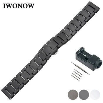 

Full Ceramic Watch Band 22mm for Pebble Time / Steel Butterfly Buckle Strap Wrist Belt Bracelet Black White + Spring Bar + Tool