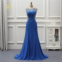 Jeanne Love, официальное вечернее платье,, сексуальное, новое, открытая спина, Русалка, на выпускной, синее, Robe De Soiree, vestido de festa OL5247, прозрачное