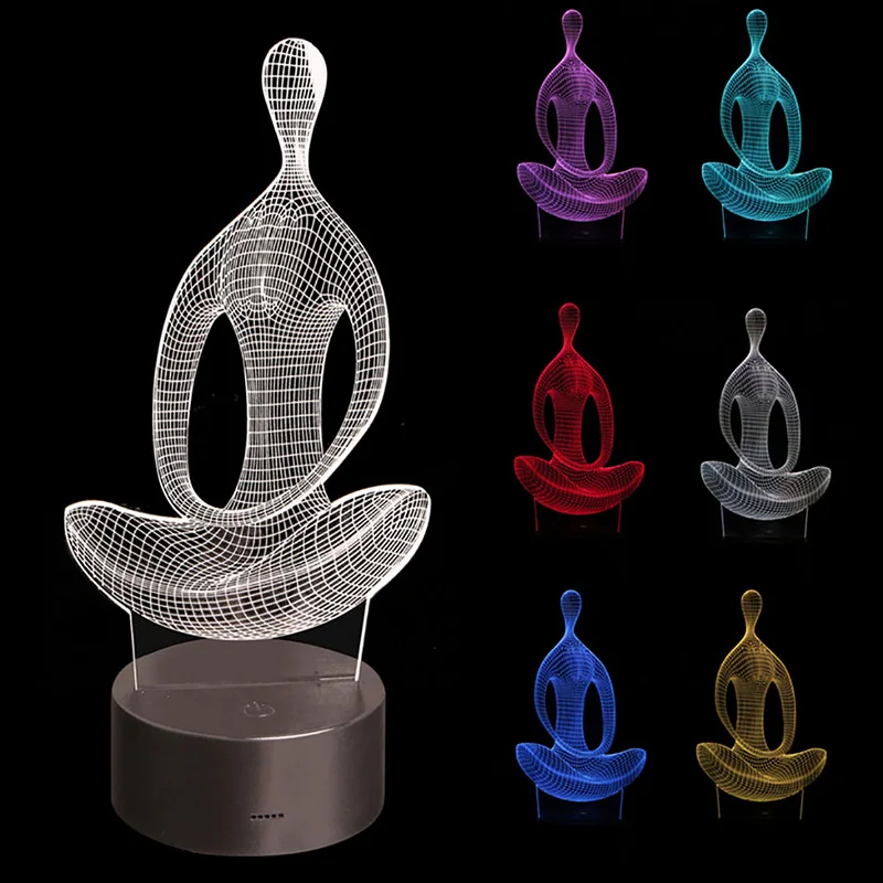 

3D illusion Yoga Meditation Night Light 7 Color Change LED Desk Table Lamp Toys New 2018