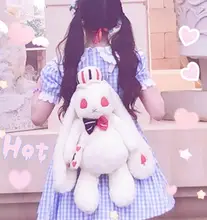 cute fur rabbit Japanese soft fur plush girl lolita cute bag backpack female schoolbag travel bag japanese anime lolita women plush backpacks cute rabbit bunny girls toy backpack cartoon bag toy bag white cute fluffy backpack