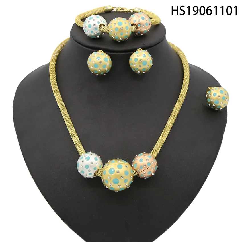 

Yulaili New Dubai Jewelry Sets African Bridal Tricolor Sphere Crystal Necklace Earrings Bracelet Wedding Women Fashion Jewellery
