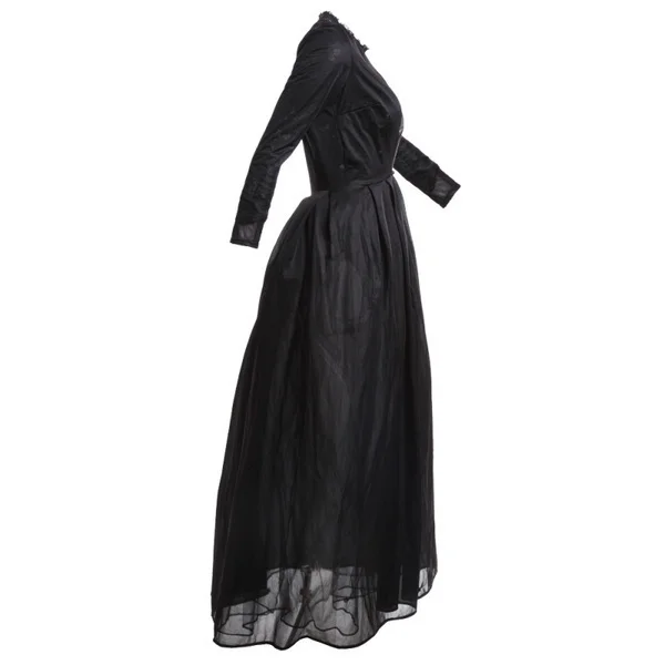 2021 New High Quality Sexy Gothic Lace High Waist Sheer Jacket Long Dress Gown Party Costume Lady Autumn Dress Black 6