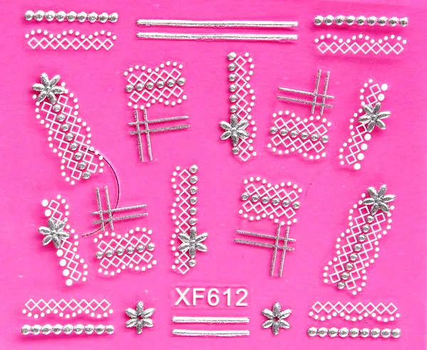 Сладкий 3D белый узор дизайн переводные наклейки для ногтей переводные наклейки для леди и женщин инструменты для маникюра обертывания ногтей наклейки XF614 - Цвет: XF612