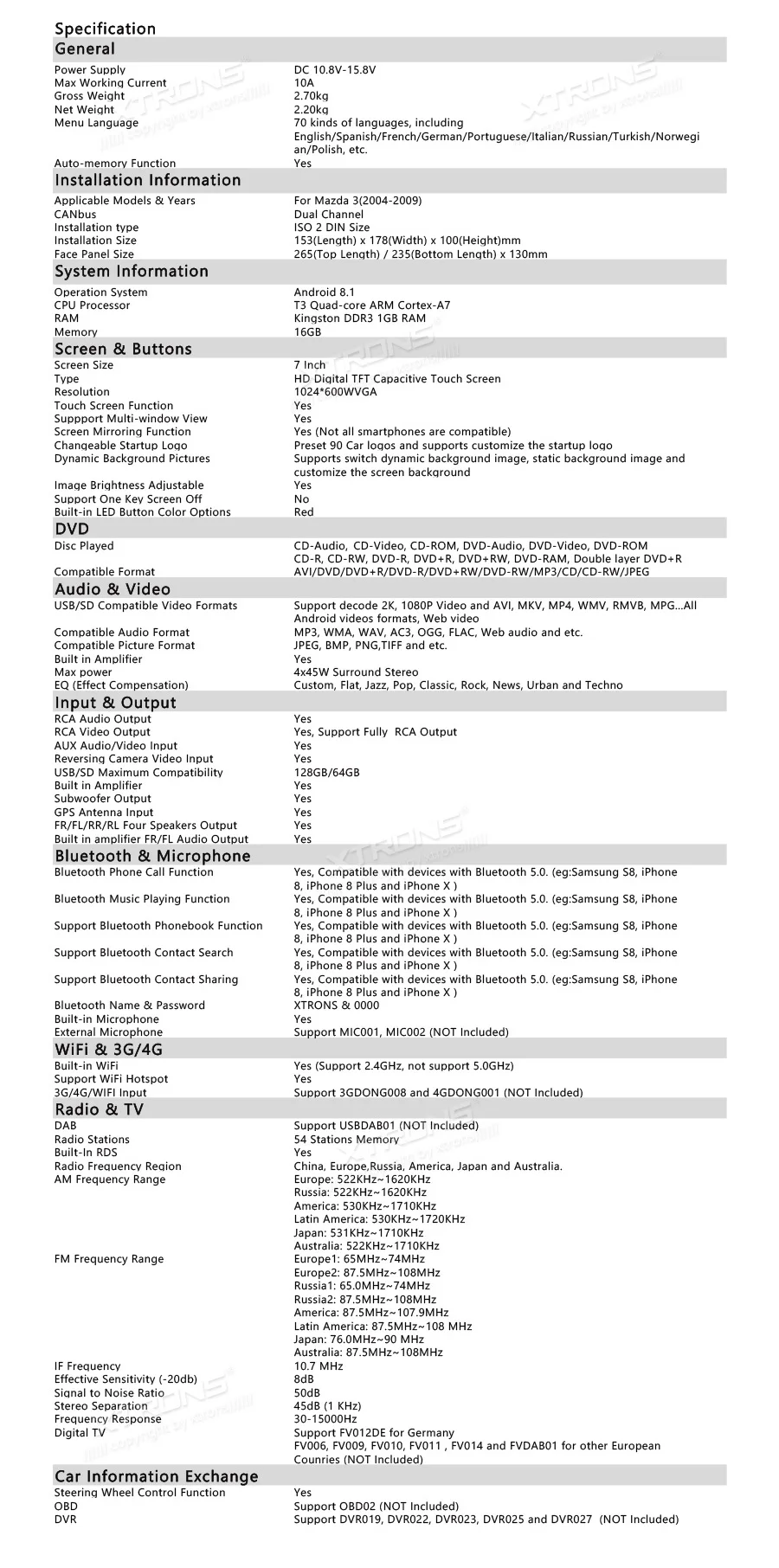 Sale 7" Android 8.1 Oreo OS Car DVD Multimedia Navigation GPS Radio for Mazda 3 2004-2009 with Split Screen Function Support 24