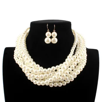 

2018 New Luxury Bohemian Pearl Jewelry Sets for Women Handmade Strand Multi Layer Pearls Beaded Necklace Earrrings Set Ornament