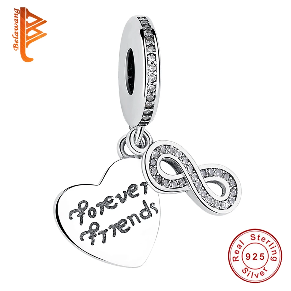 

BELAWANG Sparkling CZ Crystal Infinity Pendant Fit European Bracelets for Women 925 Sterling Silver Heart Charms Jewelry Gift
