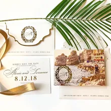 Cocostyles пользовательские Романтические Красочные печати сохранить дату пригласительные карты с золотым фольгированным текстом для свадебных приглашений