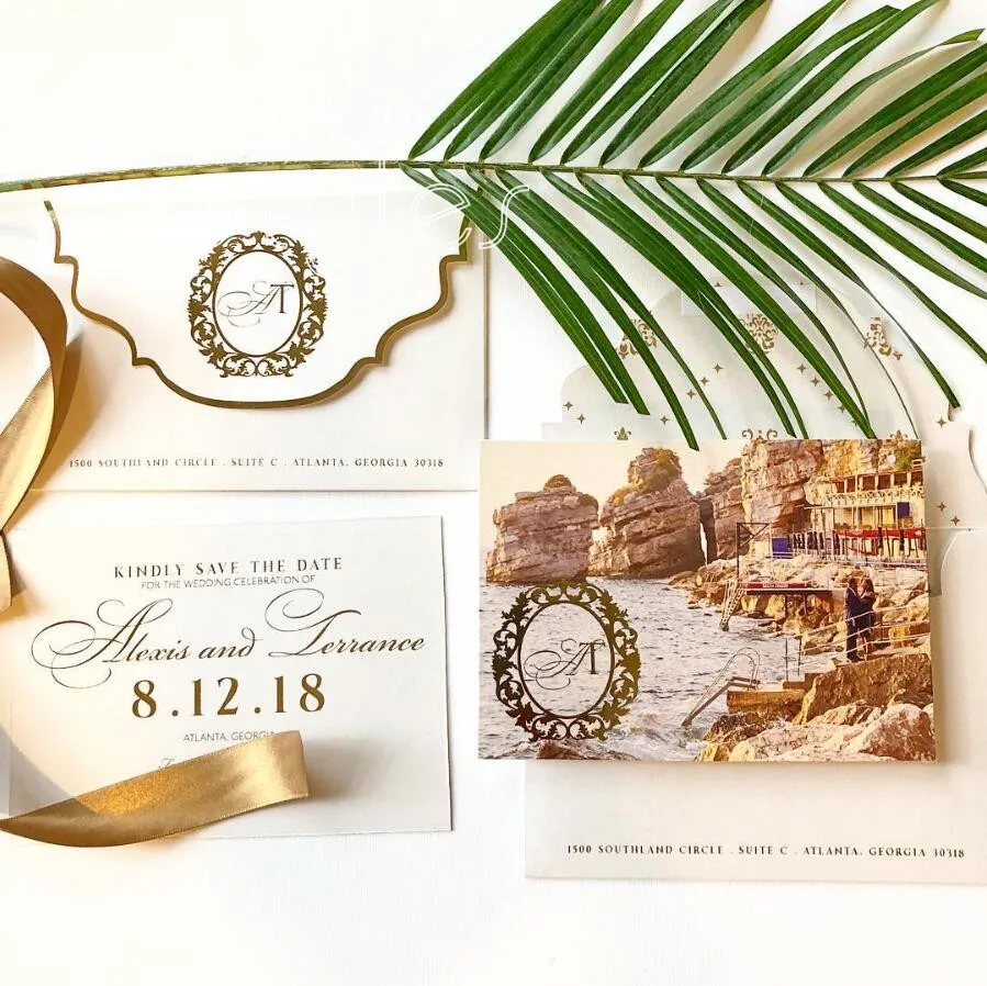 

Cocostyles custom romantic colorful printing save the date invitation card with gold foiling text for wedding party invitations