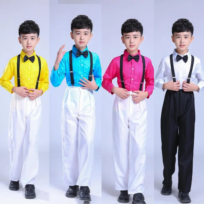 4 pieces Shirt+Pants+Strap+Tie Toddler Boys party Wedding dancewear
