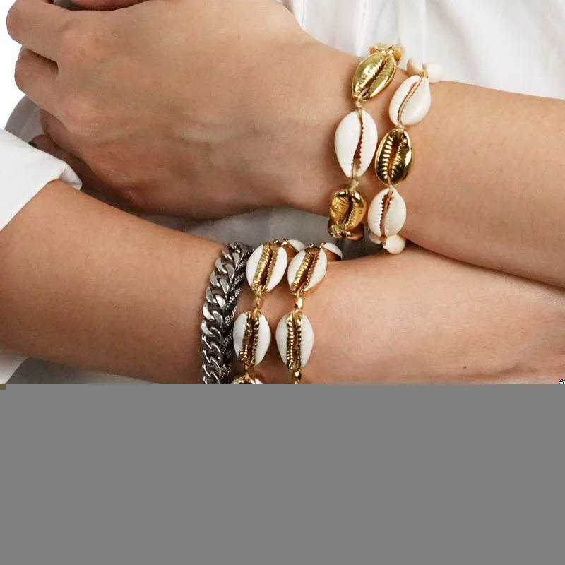 

Gold silver color cowrie shell bracelet for women fashion bead Strand Bracelets rope chain charm bracelet Bohemia Beach Jewelry