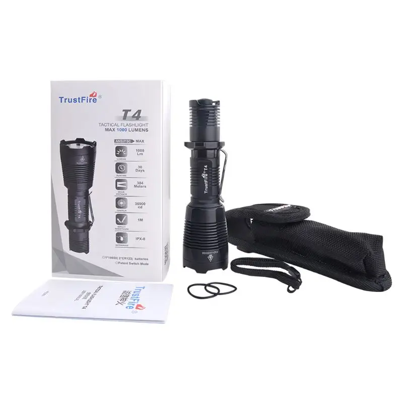 

T4 Tactical Flashlight Aluminum Alloy Portable Outdoor Flash Light LED Lamp 1000LM Torch 3 Modes For Camping Hiking Night XJ