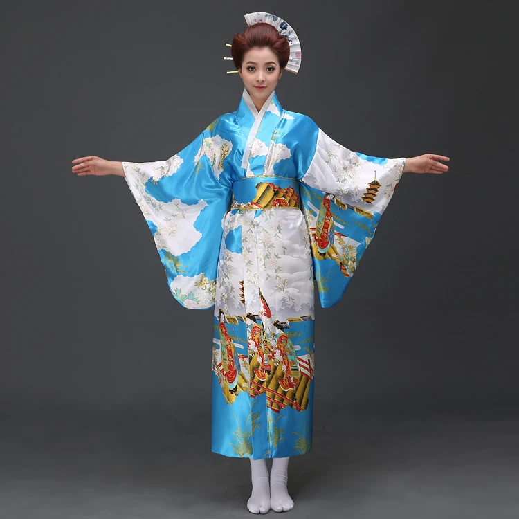 Japanese Kimono Dress 3 Color Women Yukata Dress Obi Vintage Japanese ...