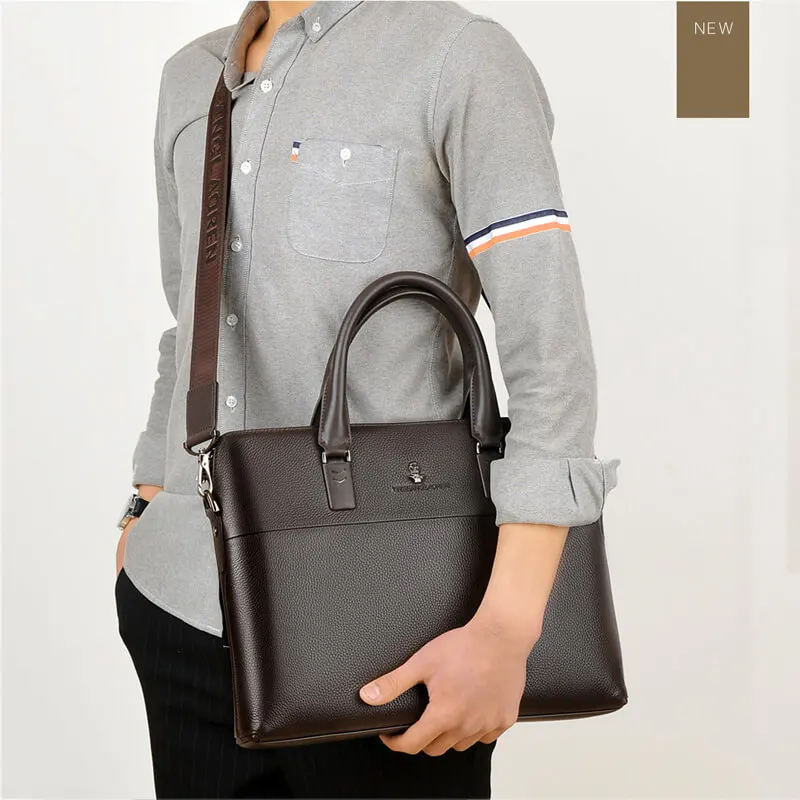 Мужские портфели из натуральной кожи, натуральная кожа, деловая вместительная сумка для ноутбука 14 дюймов, Черная мужская сумка на плечо