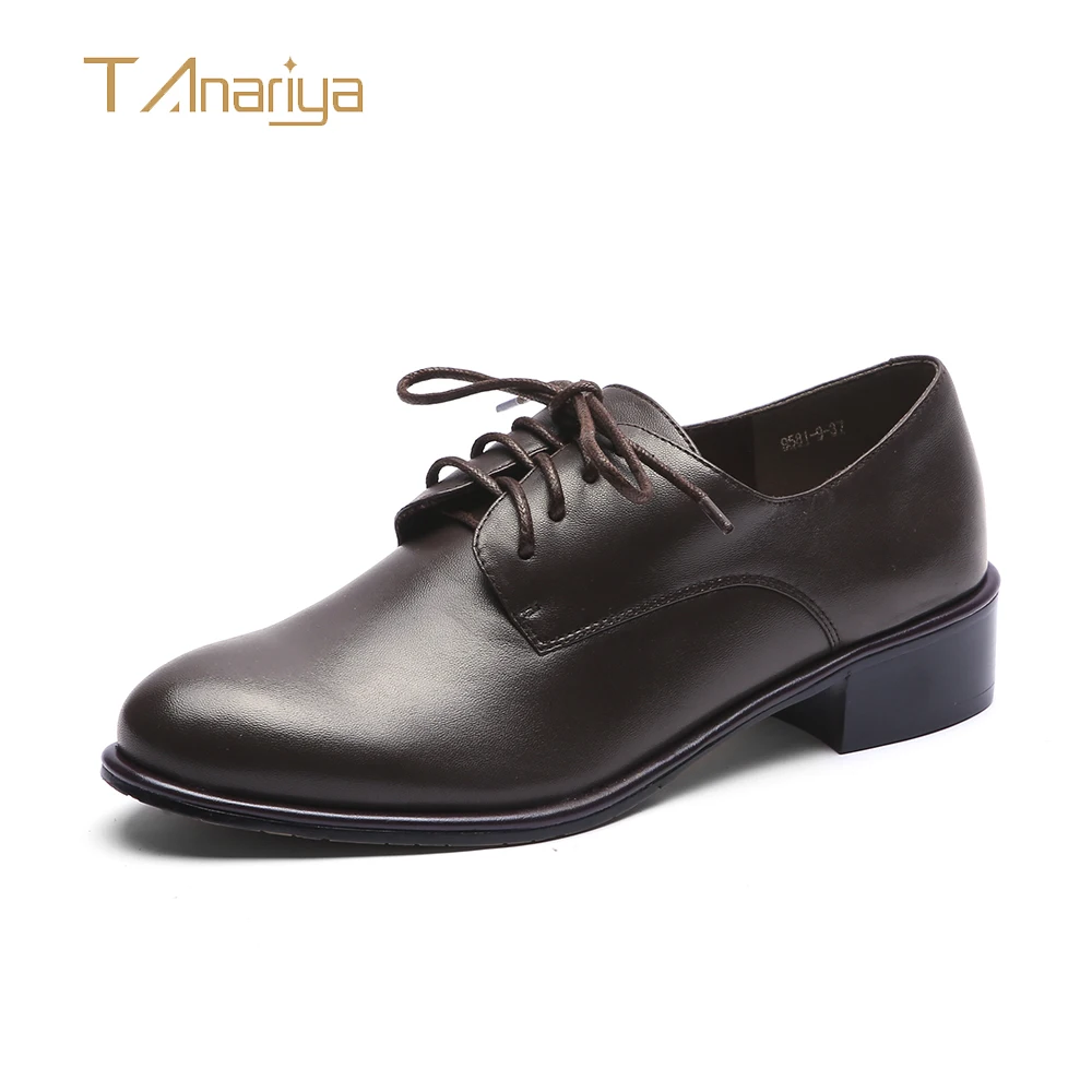 

Tanariya Dark brown leather sheepskin lace-up single shoes for spring/autumn 2019 summer flat ladies women shoes woman