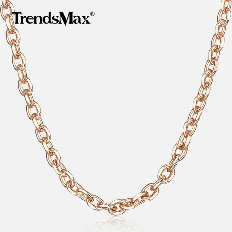 

585 Rose Gold Necklace For Women Girl Thin Rolo Cable Link Chain Necklaces Elegant Woman Jewelry Gifts Dropshipping 2mm CN14